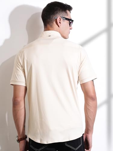 Image of Thomas Scott Men's | Solid | Half Sleeve | Slim Fit | Cotton Blend | Double Flap Pocket | Spread Collar | Casual Shirt