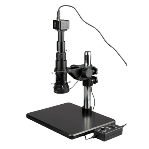 Image of AmScope H800-9M Digital Monocular Inspection Microscope, 0.7X-5.0X Zoom Objective, 11X-80X Magnification, 4-1 /8 inch Working Distance, Pillar Stand, 110V-240V, Includes 9MP Camera with Reduction Lens and Software