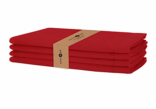 Native Fab Cloth Napkins Set of 4, Hemstiched Edges 100% Cotton, Washable Dinner Napkins 18x18 inch, Soft & Comfortable Reusable Cloth Napkins, Red