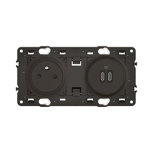 LEGRAND | Prise 2P+T Céliane et double prise USB Type-A + Type-C Power delivery 20W précâblées - à compléter avec une plaque - Noir