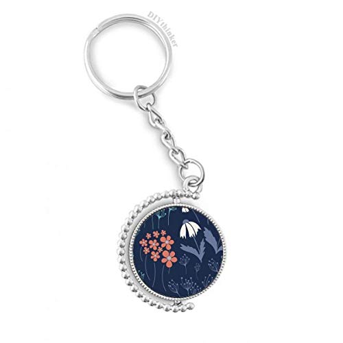 Clé anneau rotatif fleur bleue peindre plante multicolore 1,2x3,5 pouces pour homme et femme