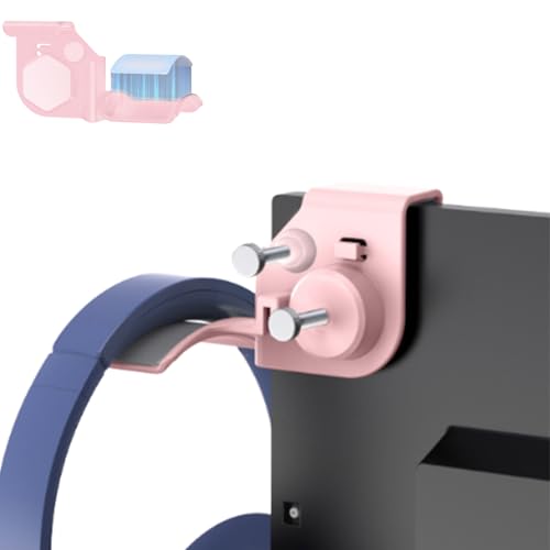 Aiivioll Adjustable Monitor Headset Stand, Headphone Holder Hook Hanger, Space-Saving Desk Organizer for Office Gaming & Study, Detachable Headphone Stand for Desk, Pink