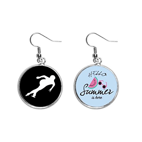 Pendientes de sandía para verano con silueta skating winter sport negro