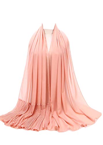 Muslim Wrinkles Pearl Chiffon Hijab Head Scarf Women Solid Bubble Wrap Shawls Long Hejab Shawls (11)