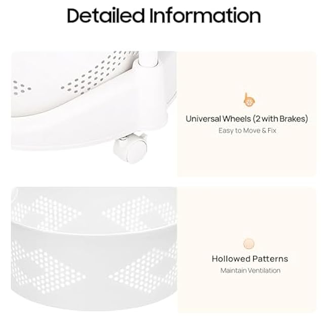 3-Tier Rotating Fruit Basket,Height Adjusted Storage Rack Cart with Brakes,White Round Basket Organizer on Wheels for Kitchens, Bathrooms, Balconies, Offices-LP0300M1