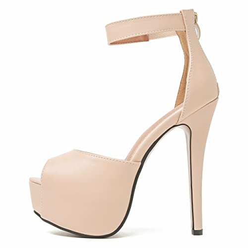 Image of MAIERNISI JESSI Women's Platform High Heel Sandals, Ankle Strap, Peep Toe, Stiletto Heels, Zip