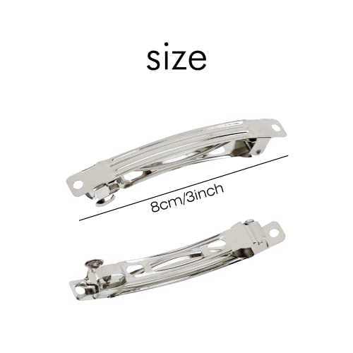 Cinaci 50 Pack 8cm/3 Inch Silver Blank DIY Metal French Barrettes Crafts Plain Base Snap Hair Clips for Bow Making Rectangle Hair Pin Clasps Ponytail Holder Accessories Bulk for Women Girls Thick Hair - Image 2