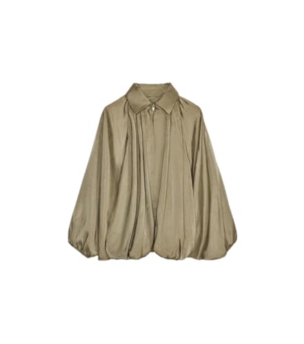 OPCAKM Women's Oversized Bomber Jacket Revers Puffed Lightweight Coat Dolman Sleeve Cropped Zip Up Flowing Top