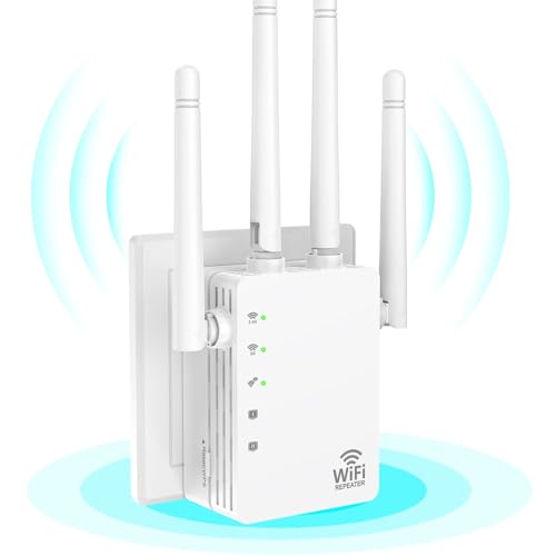 WiFi Range Extender Signal Booster, 1200Mbps Dual-Band Extender for Home, Up to 12880 sq.ft Coverage, Supports 105 Devices, 4 External Antennas, WiFi Extender for Home & Office, Ethernet Port