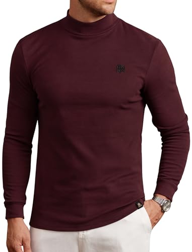 Image of Herberton Mens Mock Turtleneck Shirts Thermal Fleece Casual Undershirt | Mockneck, Long Sleeve, Warm Fleeced, Regular Fit, Soft Feel, Stretchy, Solid Color, Embroidery Design, Cold Weather, S-2XL