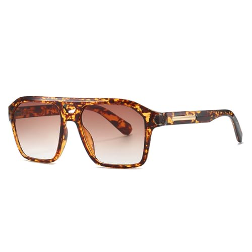 Lunettes de soleil rectangulaires de créateur vintage finitions rivets et motif léopard chic