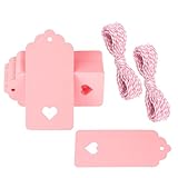 G2PLUS 100PCS Kraft Paper Gift Tags Hollow Heart Wedding Favor Tags with Twine for Mother's Day, Valentine's Day, Birthday Gift Wrap, Baby Shower Favors, DIY Craft Homemade Gifts (Pink)