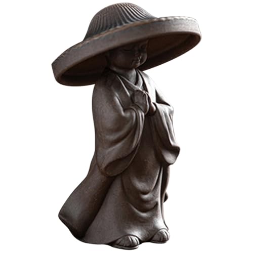 HEMOTON Ceramic Monk Tea Pet Figurine - Exquisite Craftsmanship in Brown for Tea Decoration and Housewarming Gift