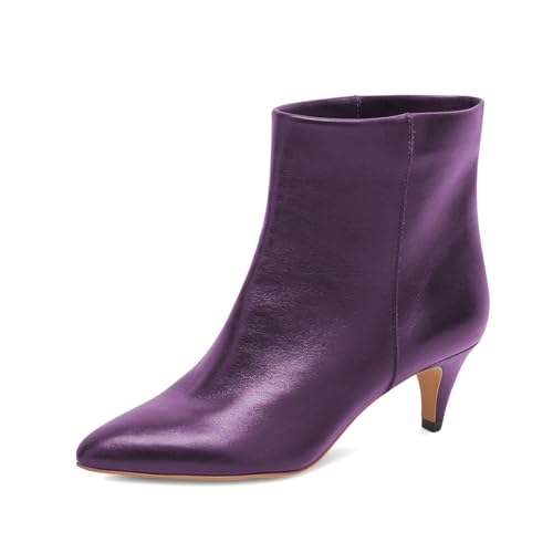 miss left Women Classic Kitten Heel Ankle Boots Pointed Toe Low Heel Wide Calf Pull On Booties Stylish Party Casual Shoes Size 4-16 US