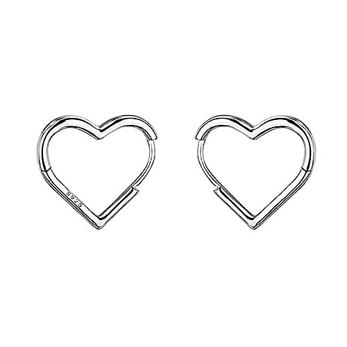 Reffeer Solid 925 Sterling Silver Heart Earrings Hoop Minimalist Sleeper Huggie Earrings For Women