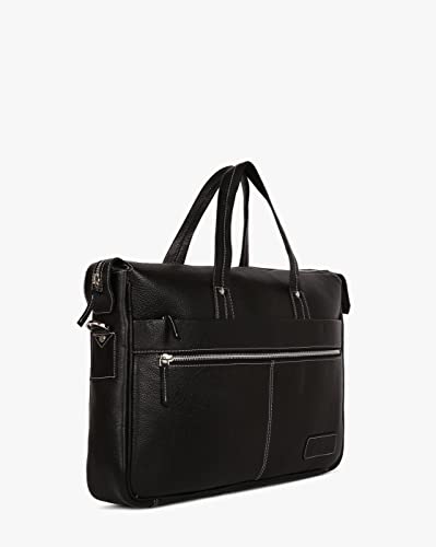 Image of Basilio-Genuine Leather Laptop Messenger Bag (Black) - by Tortoise