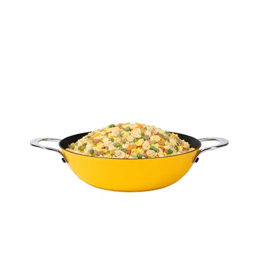 Image of CUMIN CO. Enamel Cast Iron Kadai LITE | 2L, 24 cm |5 Years Warranty | Non Toxic Heavy Bottom Kadhai for Frying | Induction & Gas Compatible | Chemical Free Coating | Mustard