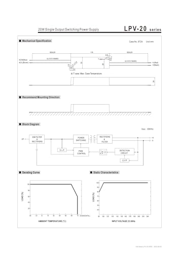 Transformateur 220V 24V LPV-20 alimentation étanche IP67 LED