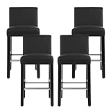 NOBPEINT Contemporary Counter Height bar Stool, Upholstered Faux Leather Barstool with Steel Footrests, 26 inch Seat Height, (Set of 4) Black