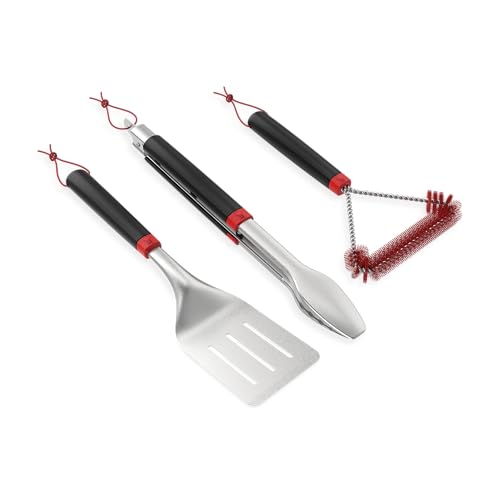 Weber 3‑Piece BBQ Tool Set – Stainless Steel Spatula, Locking Tongs & 12-Inch Cold‑Clean Nylon Grill Brush with Hanging Loops - Grill Accessory Kit