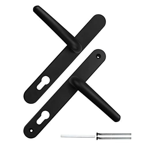 Bwintech UPVC Manija de puerta,Negro,retroceso de 92mm,centros de tornillo de 210mm,placa posterior de 245mm,sistema de resorte de adecuado para puerta de entrada,puerta de patio Cover
