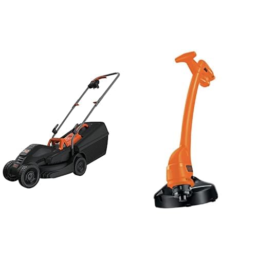 BLACK+DECKER Tondeuse Filaire 1000W, Tondeuse à Gazon Electrique 32 cm, 3 hauteurs réglables 20, 40 et 60 mm & Coupe-Bordures Filaire 350W, Coupe-Bordures...