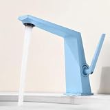 ANVLOJRIH Rubinetto Miscelatore per lavabo da Bagno, 1 Foro, Miscelatore per Acqua Calda e Fredda, Ottone, Maniglia Singola, Azzurro Chiaro
