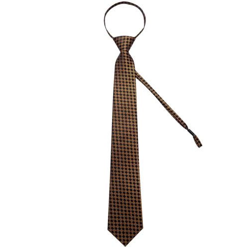 Image of DiBanGu Mens Zipper Ties Silk Adjustable Necktie Pocket Square | Paisley /Striped Pattern,Pre-tied Gift Tie Sets,Jacquard Woven,Pocket Square Cufflinks,Great for Formal & Business Wedding