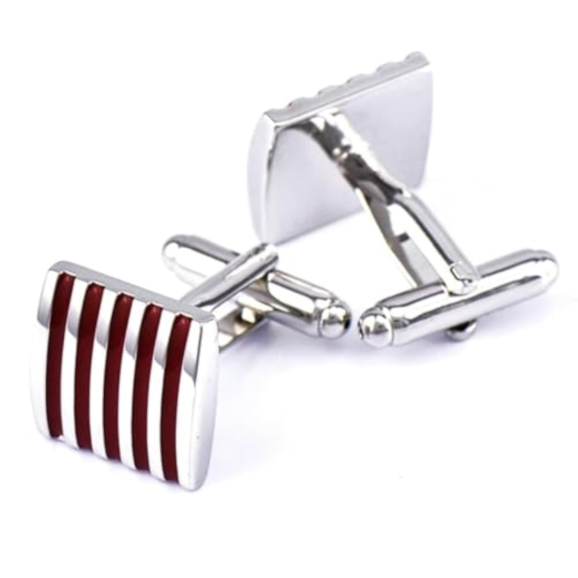 Men's Square Stripes Silver Cufflink Pair in Gift Box