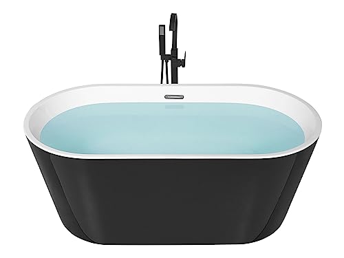 Moderne, freistehende Badewanne schwarz-weiß Acryl oval 150 x 75 cm Havana