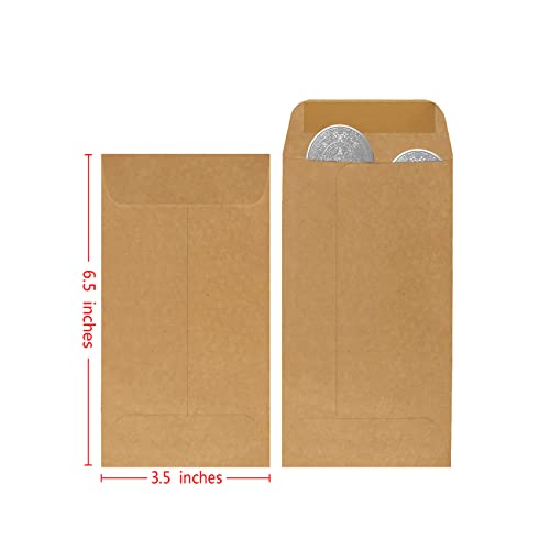 Bonfasvo 200 Pack #7 Kraft Coin Envelope 3.5 X 6.5 Inches Kraft Envelopes Classic Small Parts Envelopes With Self Adhesive Gummed Flap For Coins Cash Credit Cards Seeds #TOP1