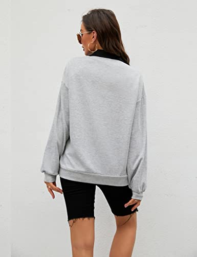Blomming Jelly Womens Half Zip Pullover Black Sweatershirt Zip Up Hoodie Oversized Shirts Fashion Sweatershirts(Large,Grey) #TOP5