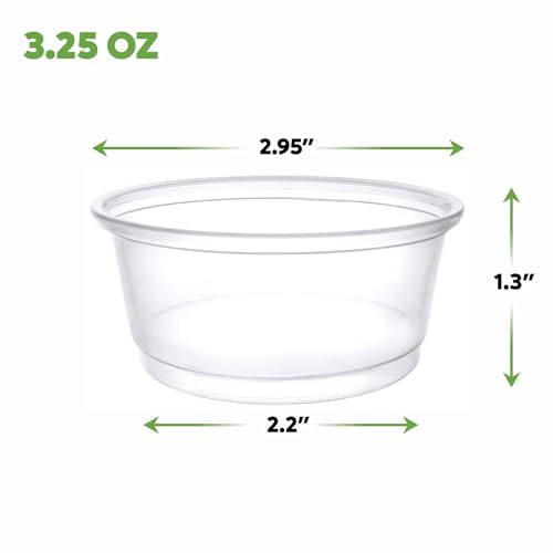 Image of GUSTO 3.25 oz Jello Shot Cups [250 Count] Clear Plastic Portion Cups for Desserts, Snacks, Condiments, Samples & Sides - Durable, Stackable (Formerly Comfy Package)