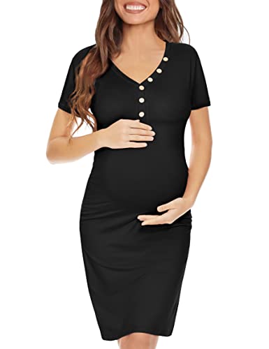 Peauty Maternity Dress Baby Shower Dress Maternity Bodycon Dress Maternity Dress for Baby Shower Baby Shower Dresses for Pregnant Women Maternity Summer Dress Black S