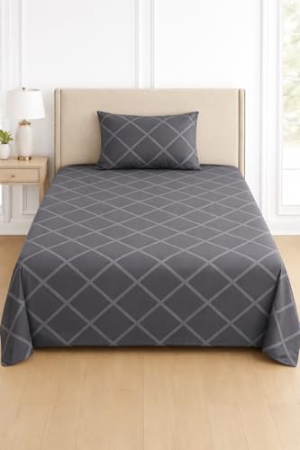 Image of DECOR2ADMIRE 300 TC Premium Glace Cotton Solid Lines Pastel Shades Bedsheet for Single Bed with 1 Pillow Cover for Home (Solid-Lines Grey, Single 60 inch x 90 inch)