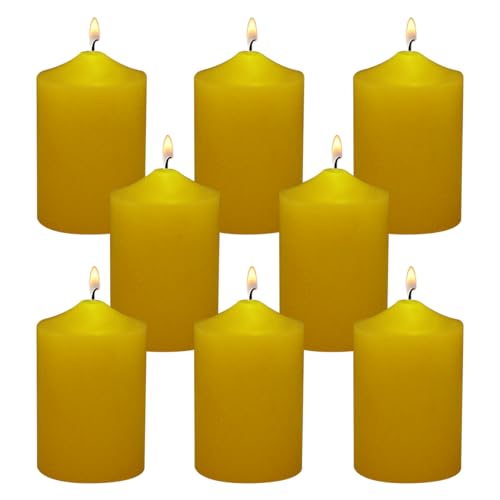 Yusevot 2 Inch Yellow Outdoor Citronella Pillar Candles, 24 Hour 2x3 Inch Dripless Scented Tapered Column Candles for Patio Home Party, Set of 8