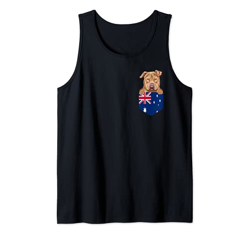 Australia Flag Usa Staffordshire Terrier Dog In Pocket Tank Top, Black
