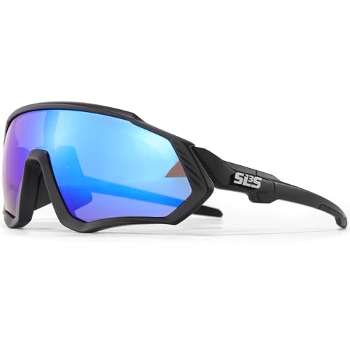 SLS3 Triathlon Cycling Glasses & Running Sunglasses Men, Women. Designed by Top Triathletes. Outdoor Running Glasses, Cycling Sunglasses & Sports Sunglasses (Matte Black, Blue Lens)