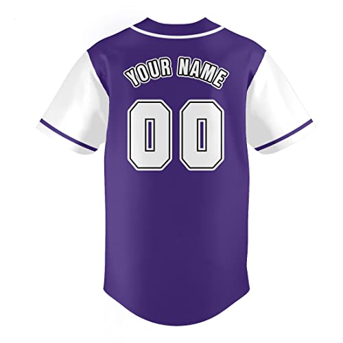 Camiseta personalizada de béisbol púrpura con botones, uniforme deportivo con nombre y número para hombre y mujer, talla S-7XL miniatura 3