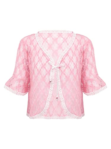 easyforever Girls Ruffled Short Sleeve Lace Hollow Floral Crochet Knitted Bolero Shrug Top Cardigan Shrug Dress Cover up3