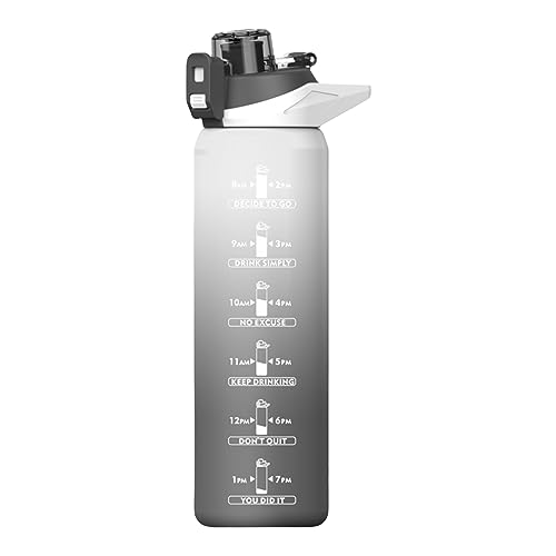 Mi Ko Mi Ka Botella de Agua Deportiva de 1 Litro | Sin BPA | Boquilla para Deporte de Varios Tipos | Opción Con Texto Motivacional (Blanco-Negro)