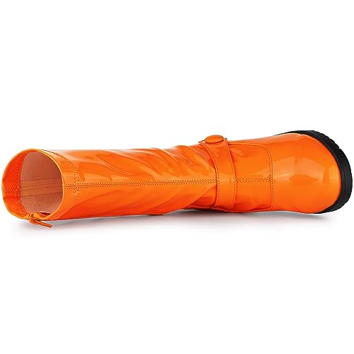 Allegra K Women's Mid Calf Boots Chunky Heels Patent Leather GO GO Boots4