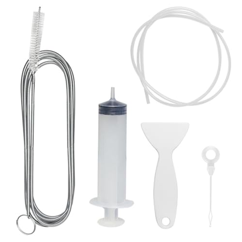NOPKESV 5 Piezas Kit de Herramientas de Limpieza de Refrigerador,Reusable Cepillo de Limpieza para Frigorífico,con Jeringa,Manguera,Pala de Descongelación,Tapones para Orificios de Drenaje