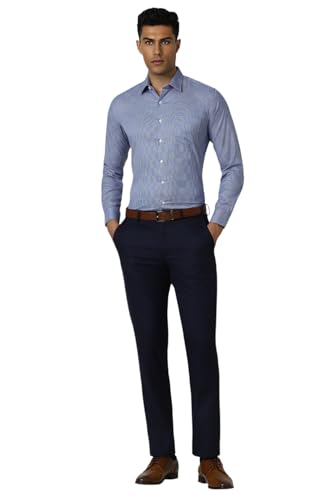 Image of Van Heusen Men Blue Slim Fit Check Full Sleeves Formal Shirt