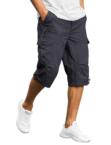 TACVASEN Cargohose 3/4 Hose Herren Kurz Sommer Arbeitshosen Bermuda Baumwolle Shorts mit Taschen (36 Dunkelgrau)