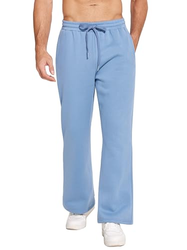 PINSPARK Men's Joggers Sweatpants Open Bottom Cotton Flare Sweat Pants Loose Fit Wide Leg Athletic Running Pants with Pockets L Grey Blue
