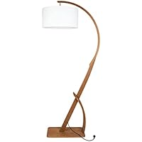 Holtaz Iris Lámpara de arco de Madera y pantalla de tela con casquillo E27 - Lámpara de Pie decorativa para Oficina Salón Dormitorio Habitación Hotel - 205 cm de altura