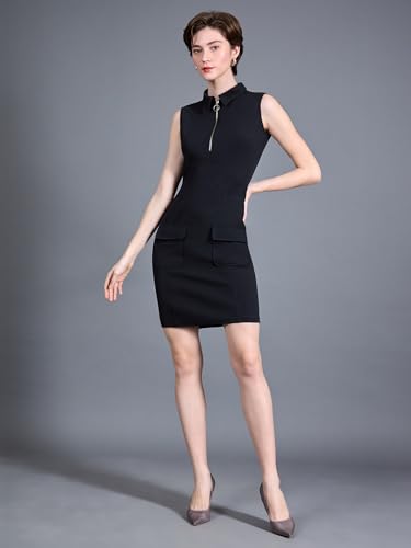 Image of Miss Chase Women's Sleeveless Collared Bodycon Above-Knee Polyester Dress