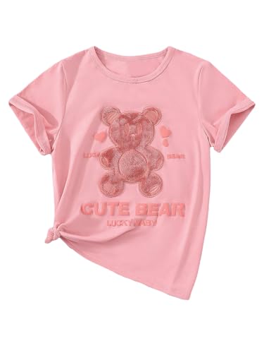 Verdusa Girl's Cute Bear Print Graphic Tees Round Neck Short Sleeve Summer T Shirt