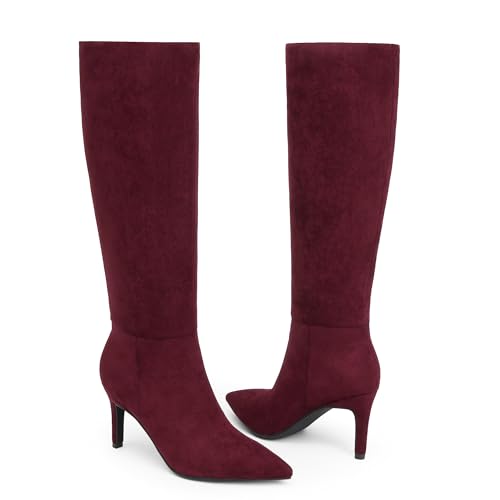Image of Easyfox Knee High Boots Women Pointed Toe Tall Boots 3 In Stiletto High Heel Long Boots Side Zipper Dress Knee High Boots